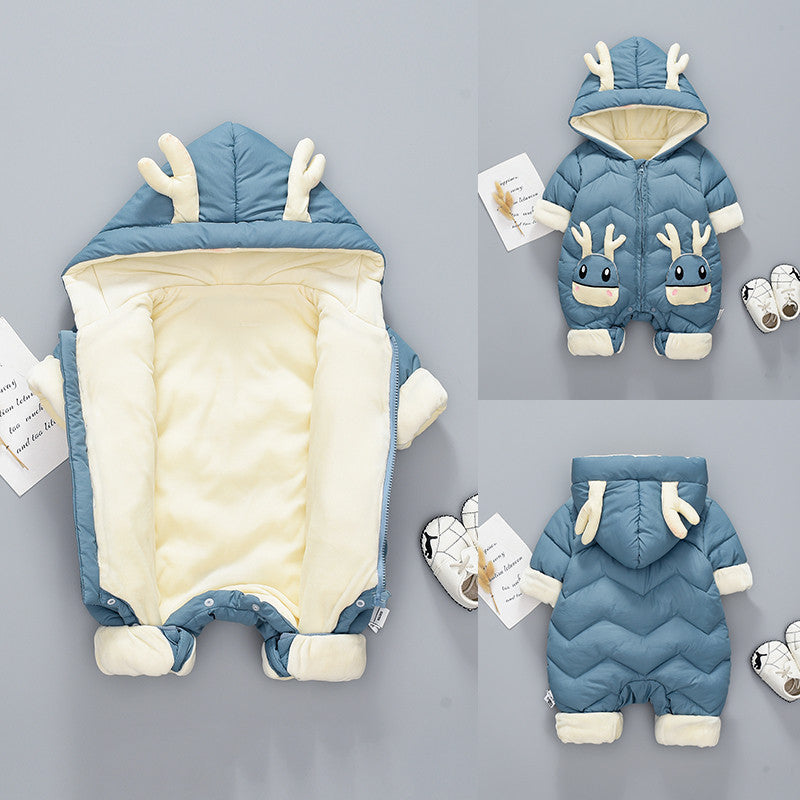 Baby Winter Snowsuit Plus Velvet Thick Baby Boys Jumpsuit 0-3 Years Newborn Romper