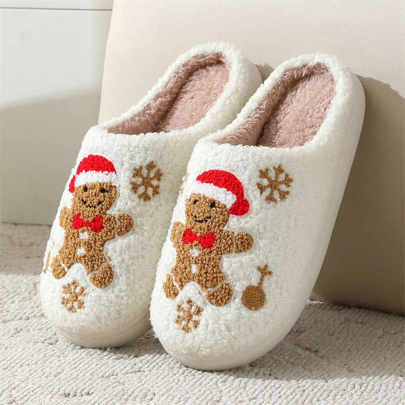 Christmas Snowflake Gingerbread Slippers Winter Indoor Non-slip Floor Bedroom Fuzzy House Shoes For Women