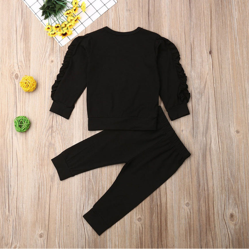 Newborn Baby Girls Ruffles Jumper Solid Long Sleeve Sweatshirt Tops Pants Infant Kids 2Pcs Outfits Clothes Set Fall Clothes