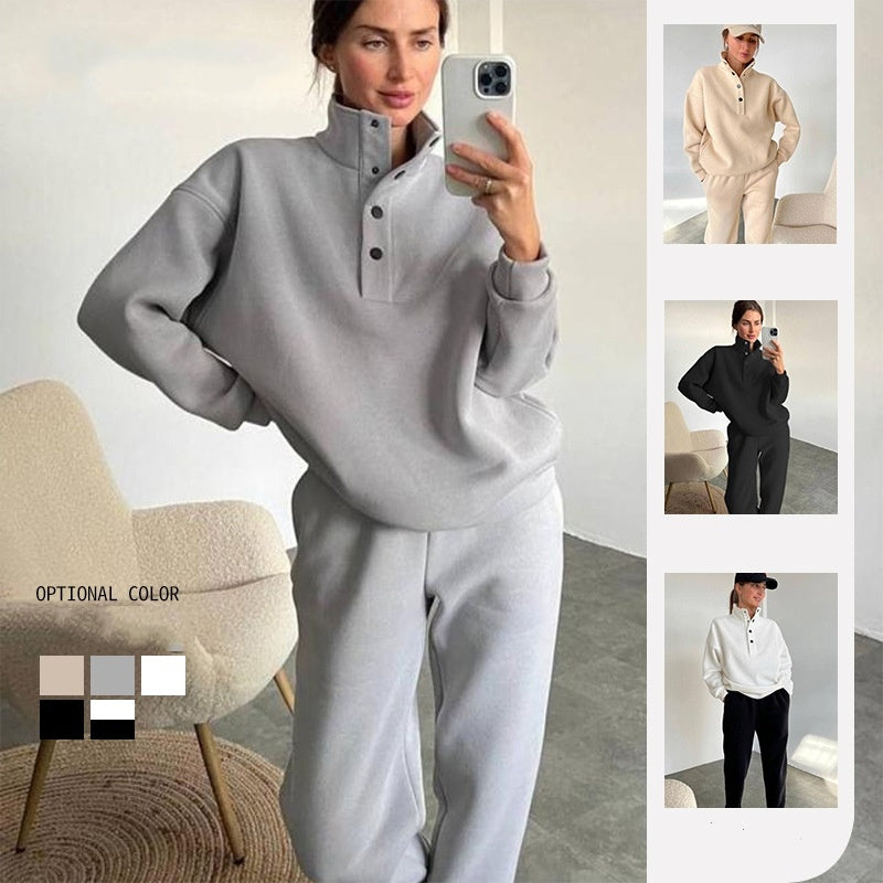 Oversized Solid Casual Pullovers Long Pant Set Warm Hoodie New Tracksuit Suit Fashion Pant Sets For Women 2 Pieces