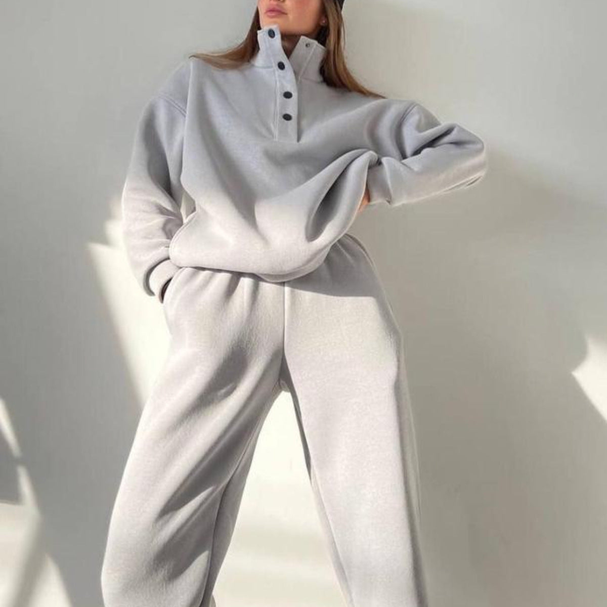 Oversized Solid Casual Pullovers Long Pant Set Warm Hoodie New Tracksuit Suit Fashion Pant Sets For Women 2 Pieces