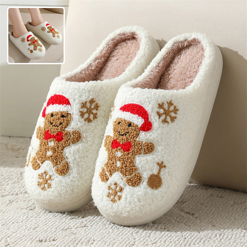 Christmas Snowflake Gingerbread Slippers Winter Indoor Non-slip Floor Bedroom Fuzzy House Shoes For Women