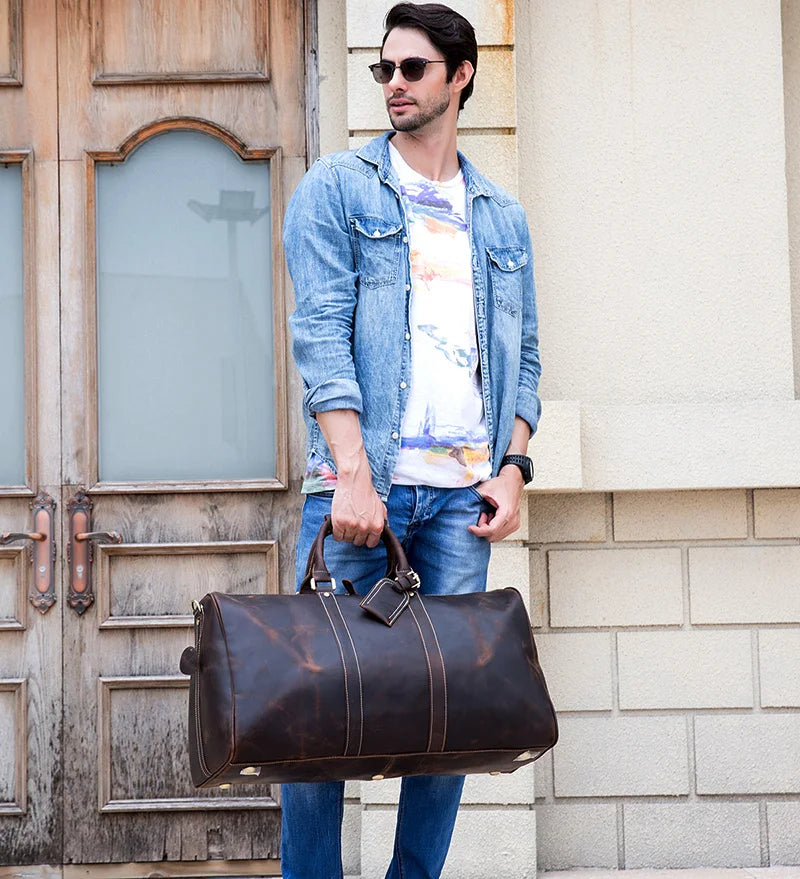 Vintage Men Genuine Leather Travel Bag