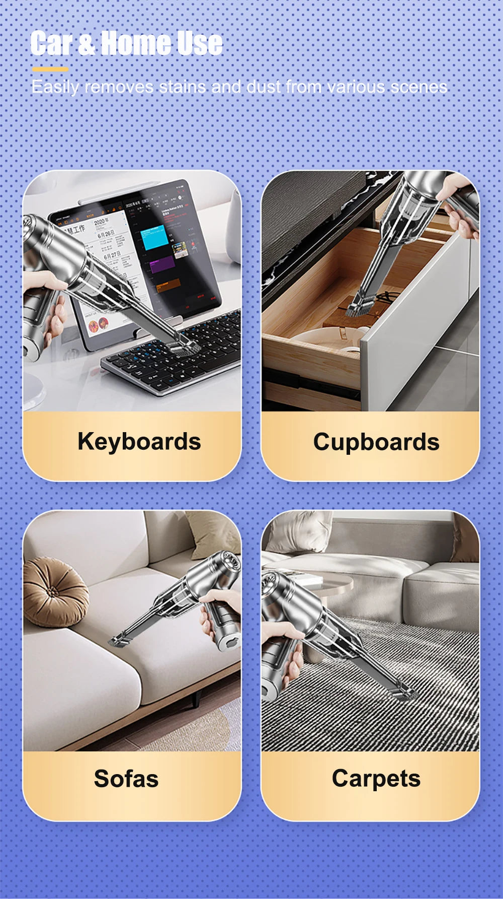 Car Vacuum Cleaner Strong Suction Cleaning Mini Machine Wireless Portable Handhled Blower