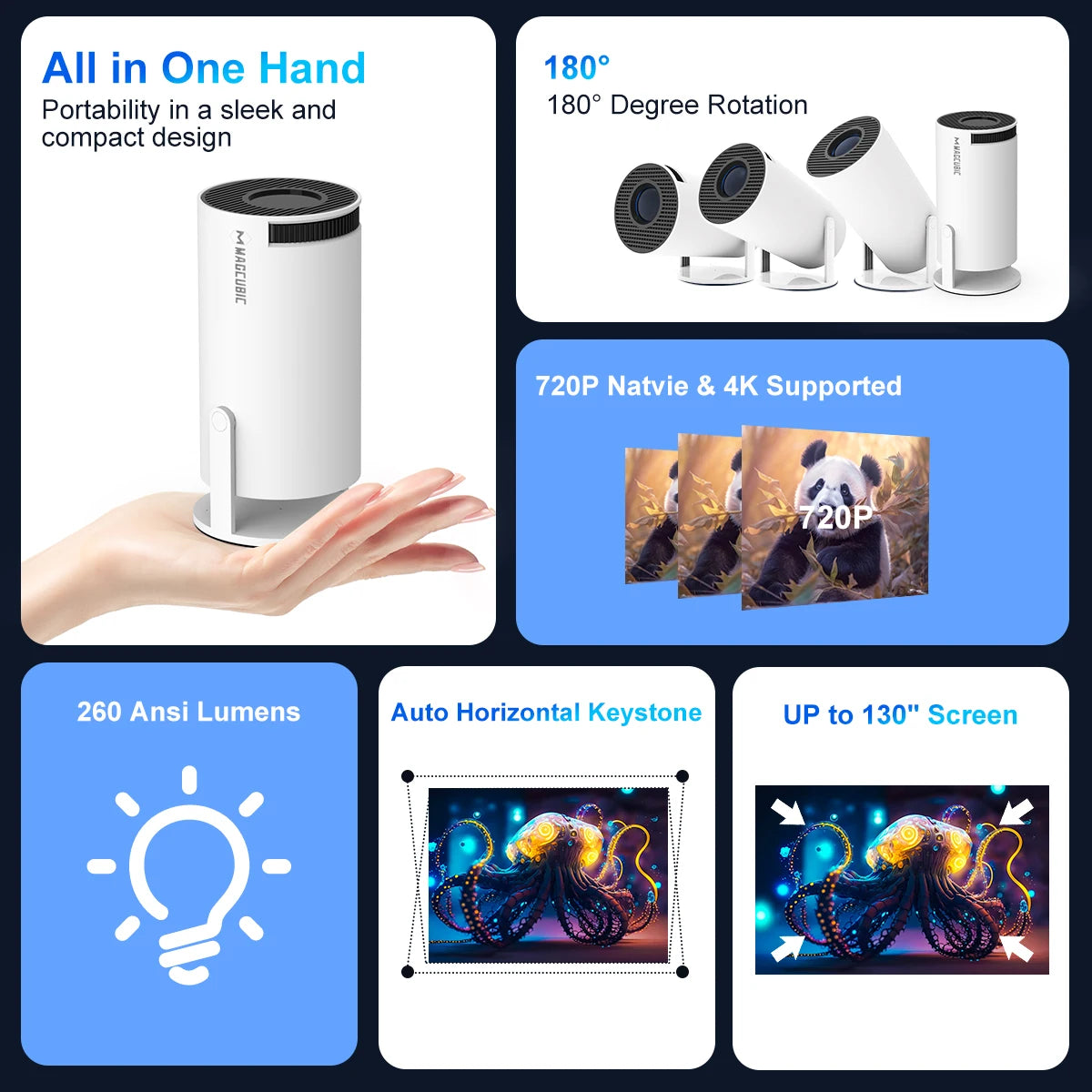 Projector Android 11 4K 1280*720P HY300 Dual Wifi 260ANSI 180°flexible BT5.0 Cinema Outdoor Portable Projetor