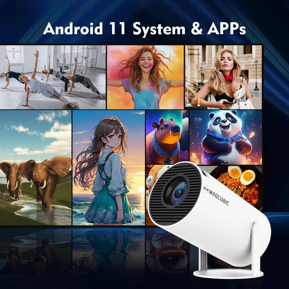 Projector Android 11 4K 1280*720P HY300 Dual Wifi 260ANSI 180°flexible BT5.0 Cinema Outdoor Portable Projetor