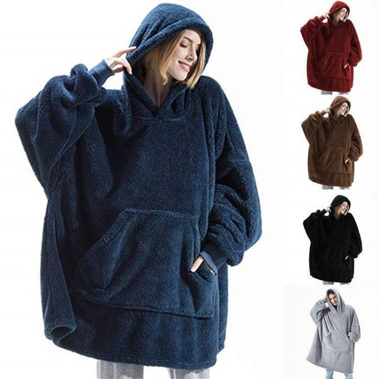 Hoodie Sweatshirt With Big Pocket Tops Comfortable Fleece Thicker Wearable Blanket