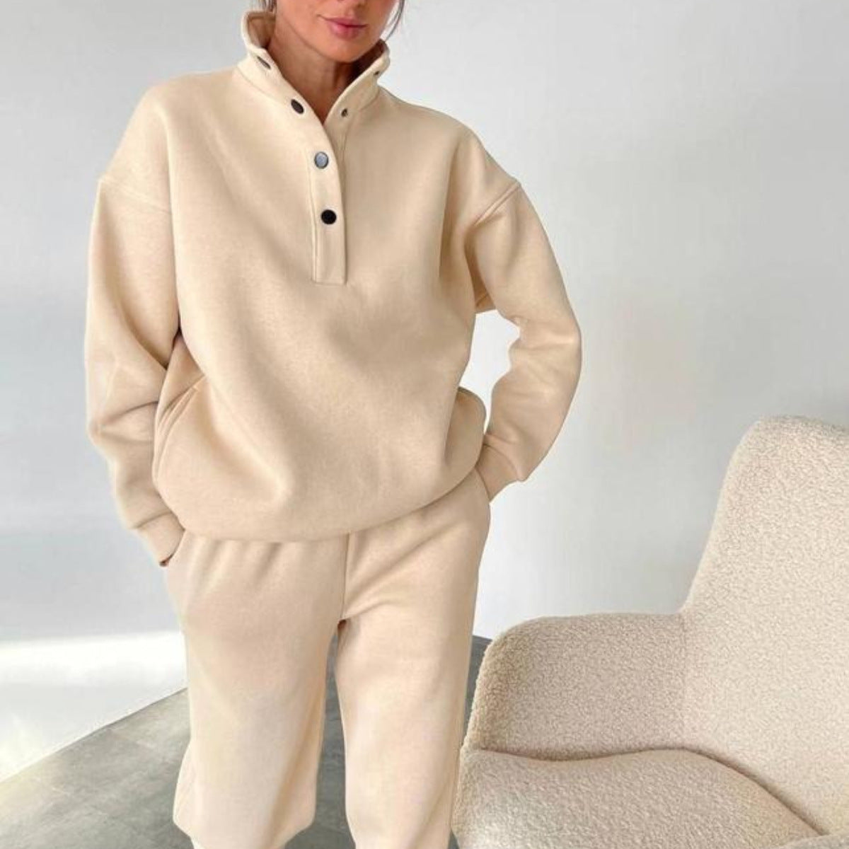 Oversized Solid Casual Pullovers Long Pant Set Warm Hoodie New Tracksuit Suit Fashion Pant Sets For Women 2 Pieces